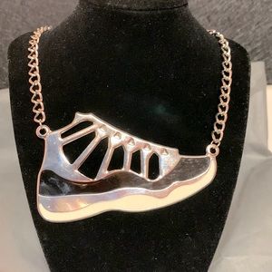 White and Black Sneaker Necklace with Silver Chain